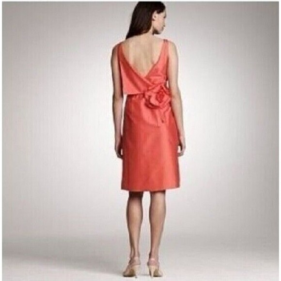 Lovely $295 J Crew Nanami Coral Pink Dupioni Silk Dress V Back + rosette Size 2 - Picture 1 of 6